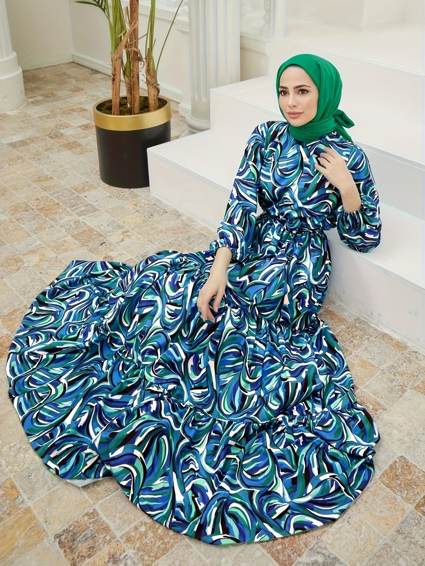 Elegant Two piece Abayas Set Floral Pattern Cover Up Tie - Temu