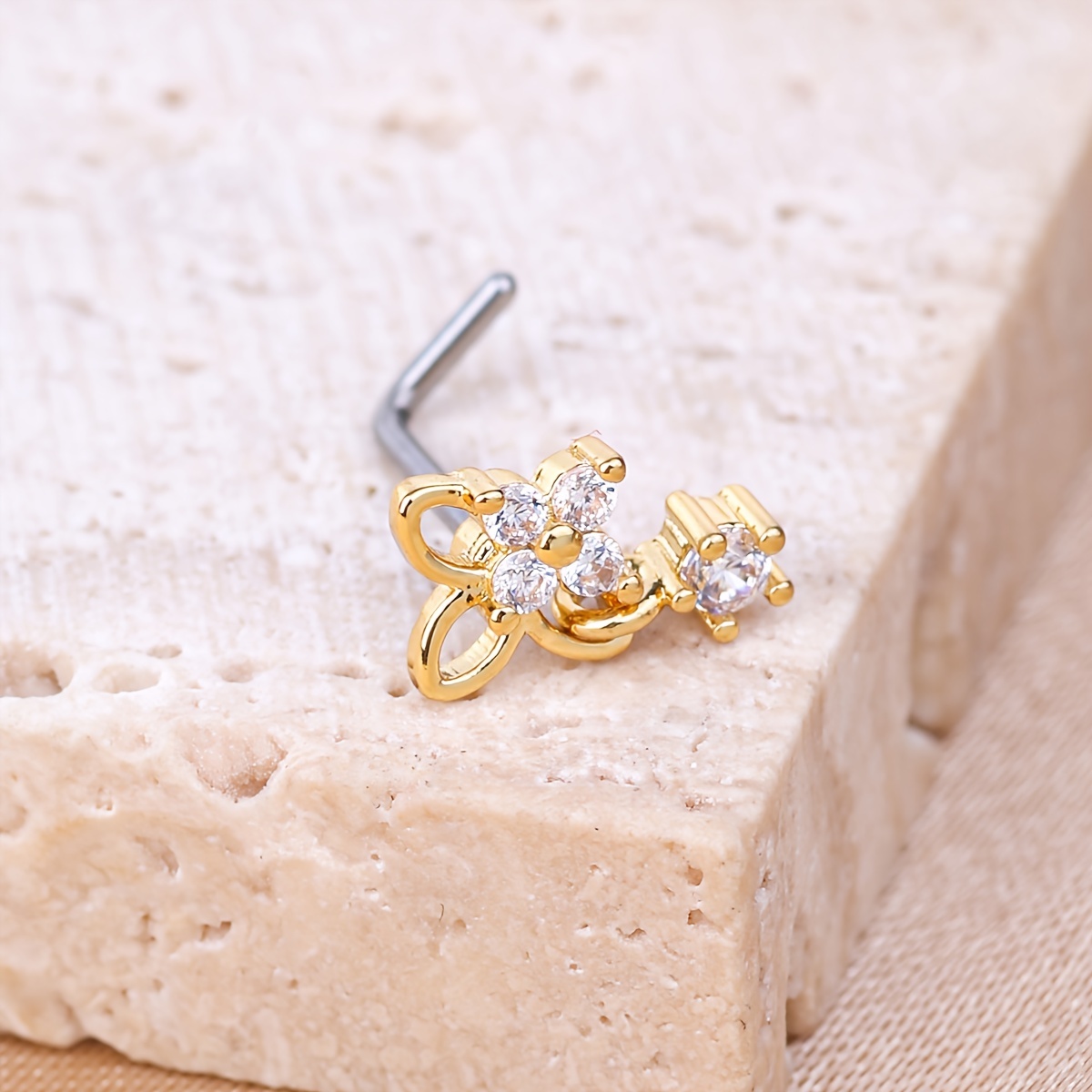 Butterfly Zircon Nose Ring, Delicate L Shaped Nose Jewelry