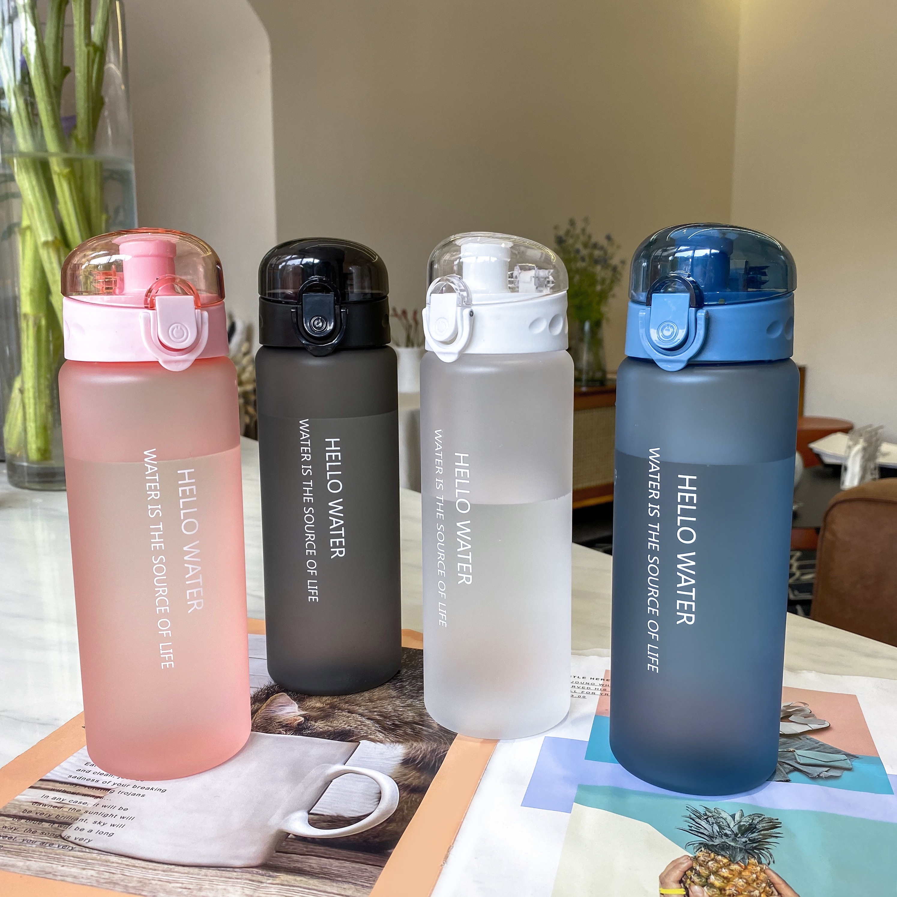 Botella de agua para gimnasio, botella de gran capacidad a prueba de fugas,  botella de agua reutilizable con popote, botella de hidratación resistente
