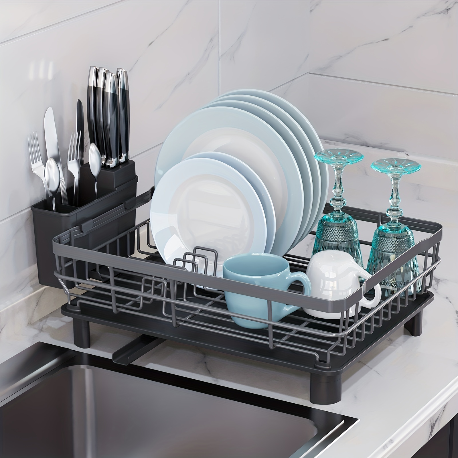 Kitchen Dish Drying Rack with Tray Drainer Dishwasher Drain Board