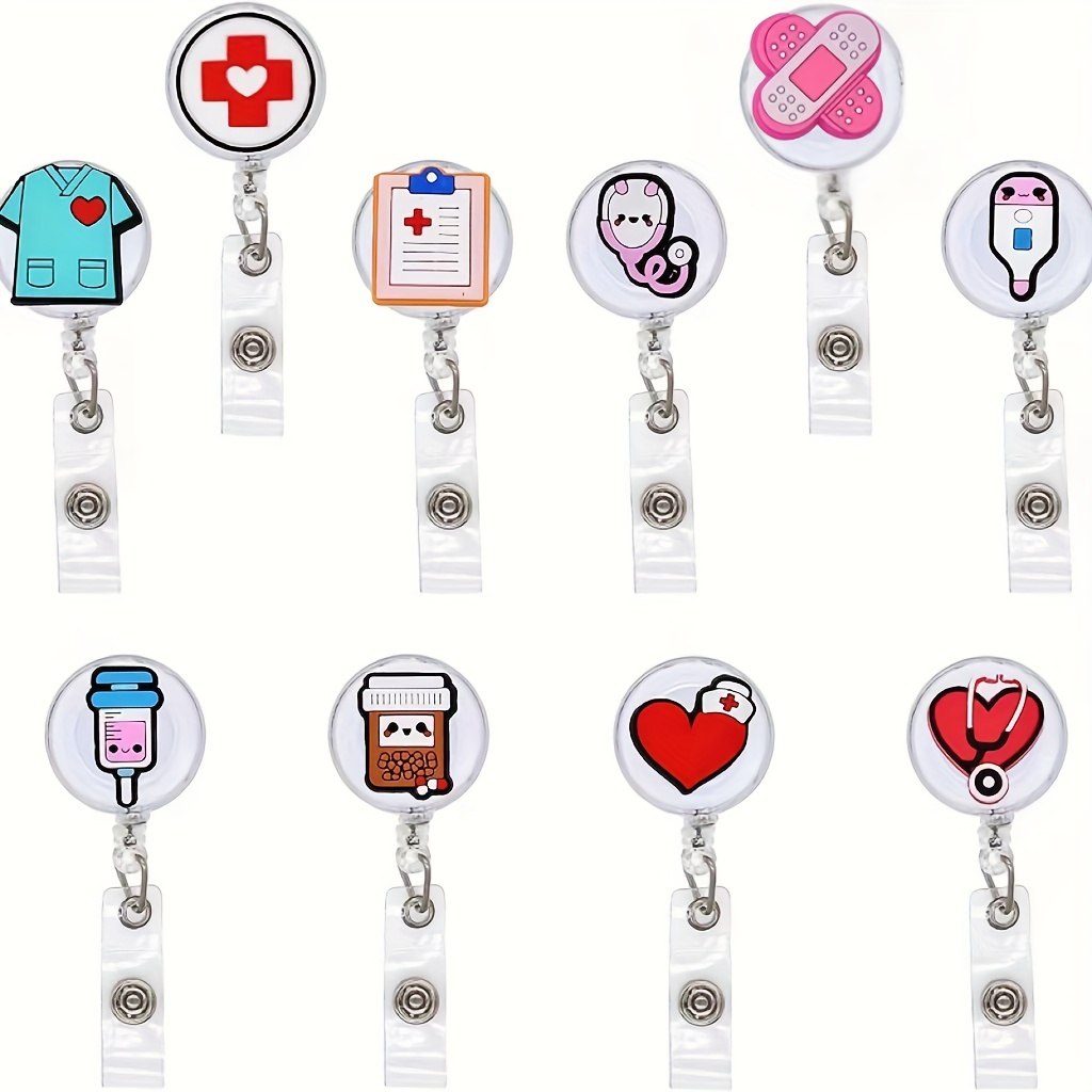 10 Pack Nurse Badge Reel Holder Retractable Nursing ID Badge Reels, Cute  For Nurses Doctor Medical Health Hospital Office Worker Gifts