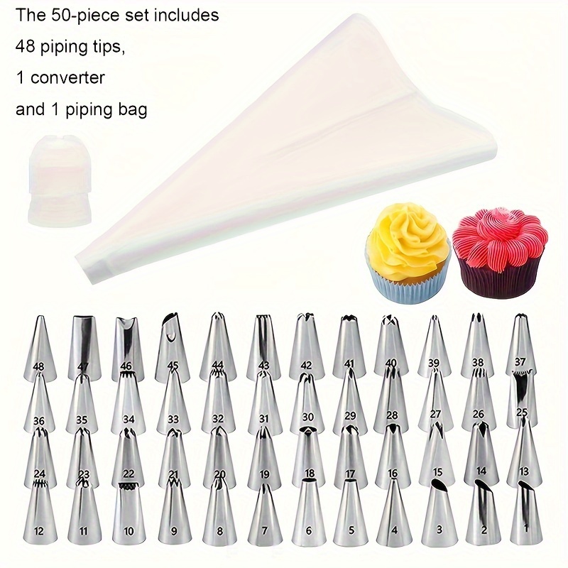 E-shop 26/50 Stück Edelstahl Kuchen-Dekorationsset - Spritzbeutelaufsätze & Kupplungen für Cupcakes & mehr - Essenzielle Backwerkzeuge