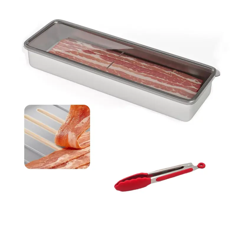 Bacon Container With Lid For Refrigerator, 304 Stainless Steel Airtight Deli  Meat Storage Containers For Fridge, Dishwasher Safe, Long Kitchen Food  Storage Containers With Lids With Elevated Base, Kitchen Supplies - Temu
