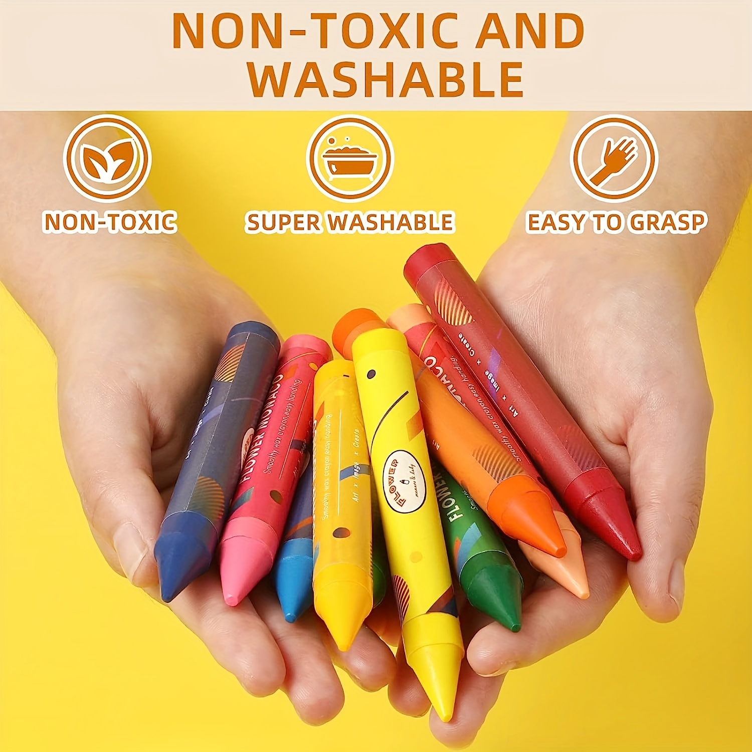 16 Colors And 24 Colors Non-Toxic Crayons, Easy To Hold Large Crayons For  Kids, Safe For Baby And Kids