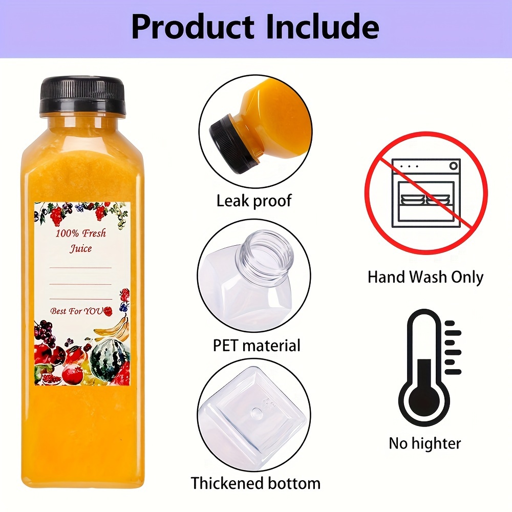 Plastic Juice Bottles With , Empty Reusable Clear Bottles With Label,  Funnel And Brush, Beverage Containers For Juicing, Smoothies, Drinking,  Beverages, Kitchen Supplies, Wedding Party Supplies, - Temu