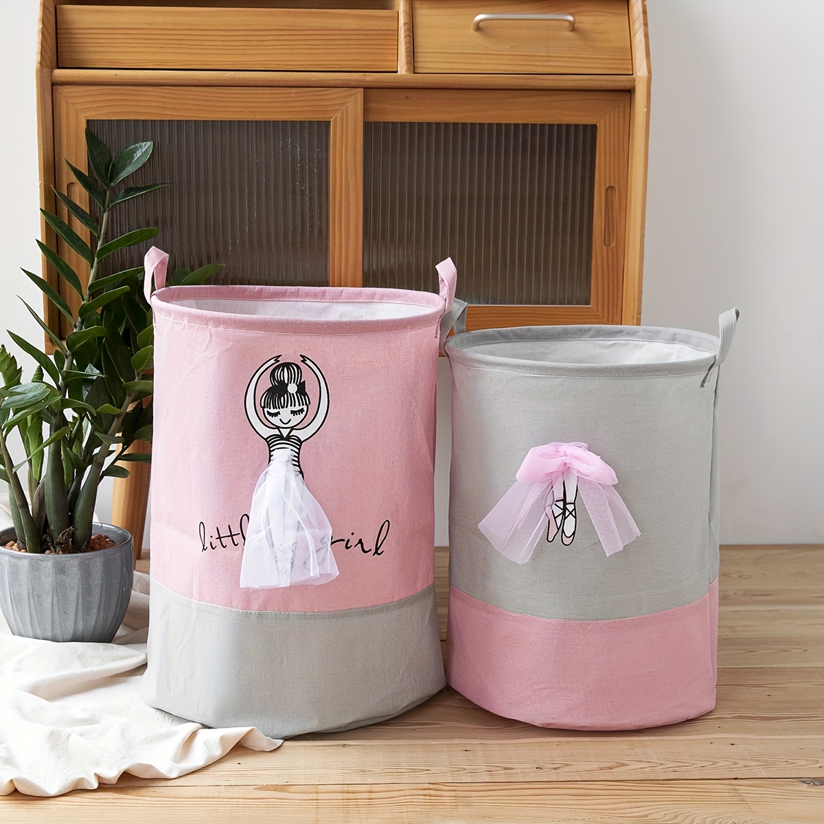 Fox - Cesta de lavandería plegable con asas, cesta de ropa plegable sucia,  fácil de transportar, cesta de almacenamiento redonda para dormitorio