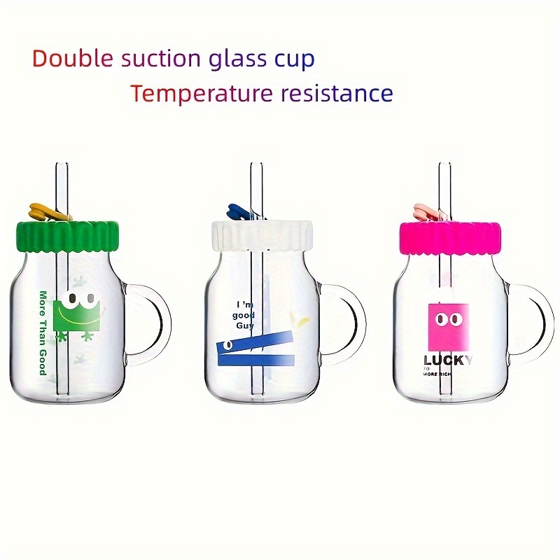 Cartoon Glass Cup With Lid And Straw Cute Kawaii Clear Water - Temu