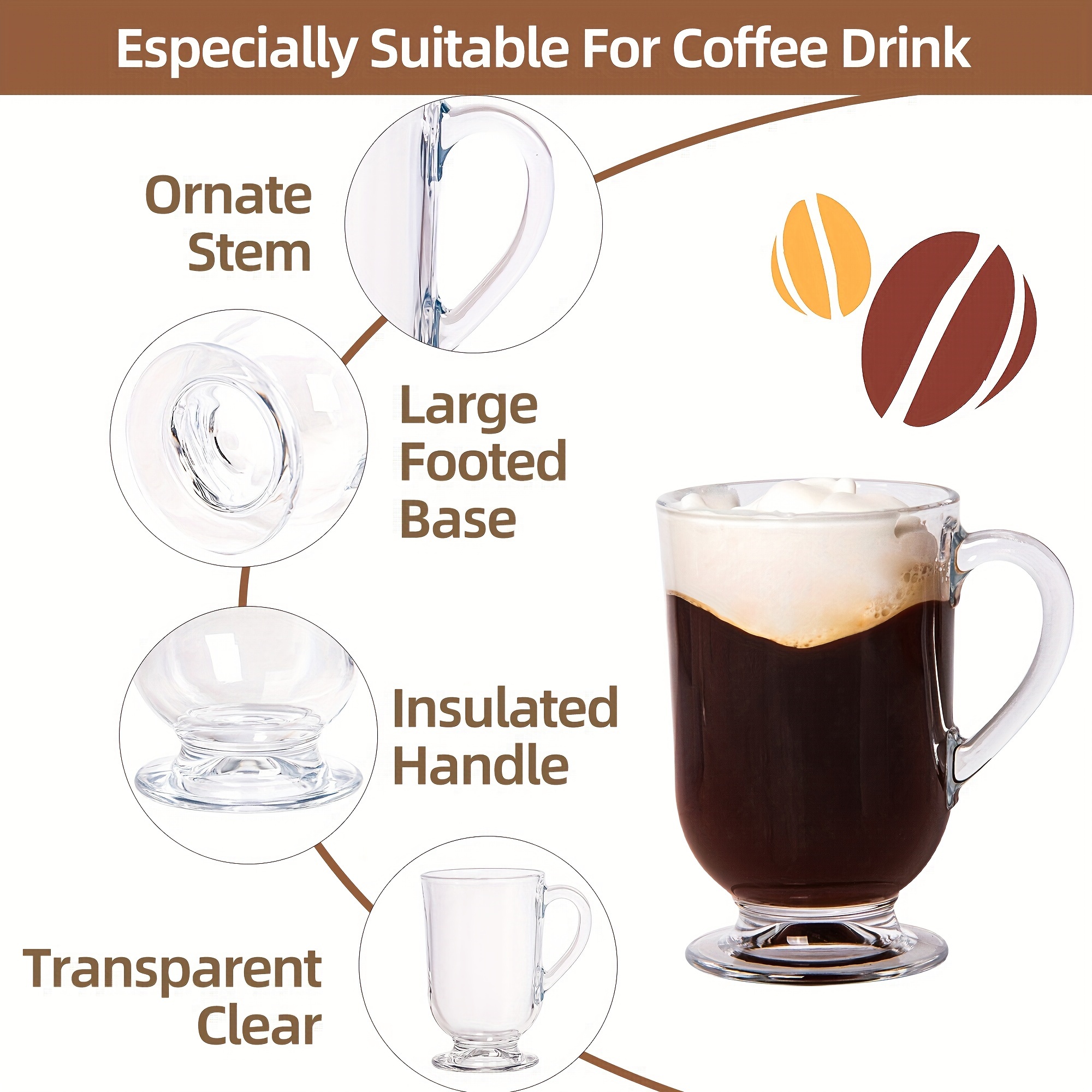 4pcs Glass Coffee Cups Set, 8 Oz Double Wall Insulated Glass Mugs Set With  Handle, Perfect For Espresso, Latte, Cappuccino, Mocha And Tea