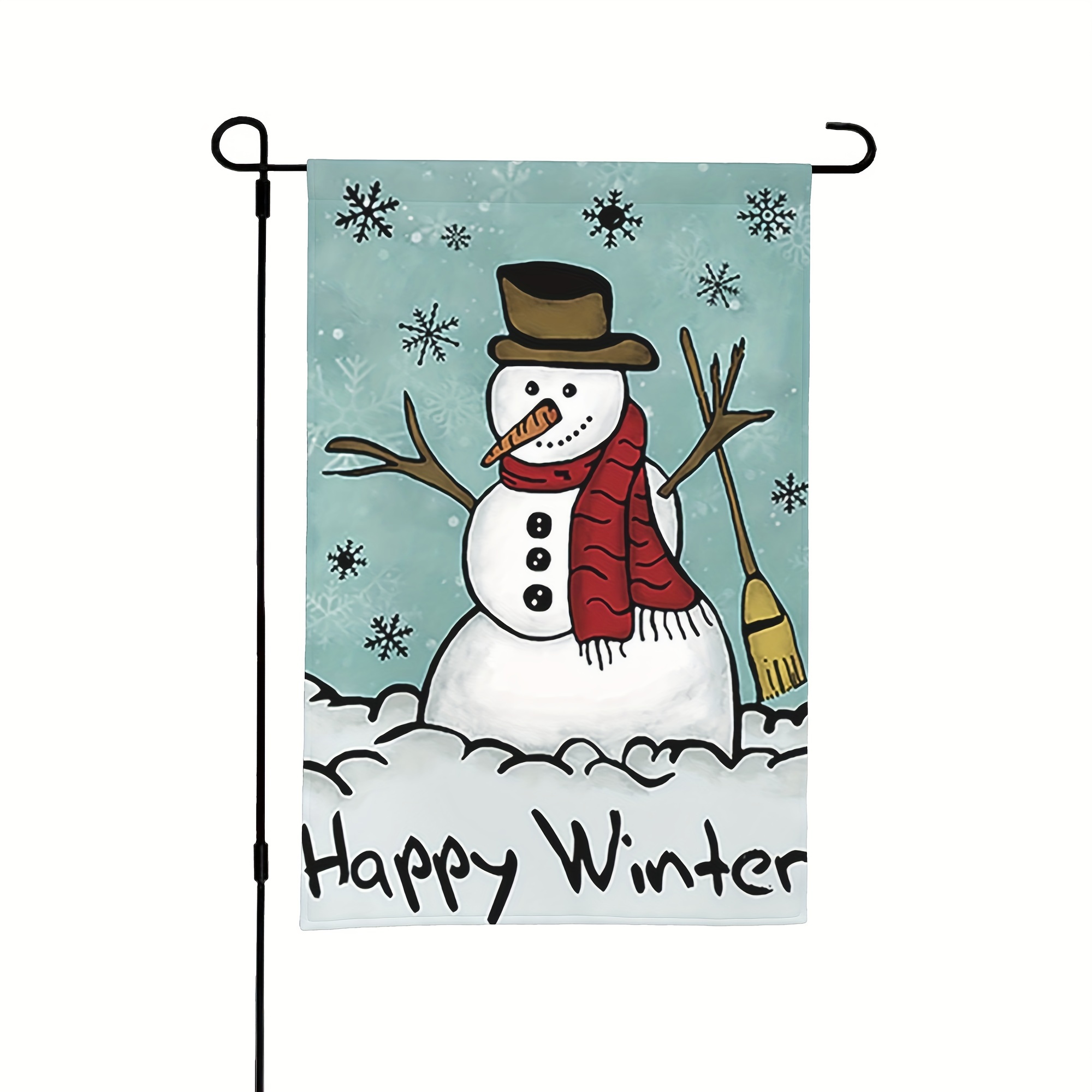 TEMU 1pc, Happy Snowman Primitive Winter Yard Flag, Decorative Flag, Home Decoration, Courtyard Decoration, Garden Decoration, Holiday Decoration, No