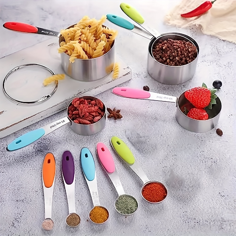 10pcs 6 Color Measuring Cups and Measuring Spoon Scoop Silicone Handle Kitchen Measuring Tool (Color : Purple)