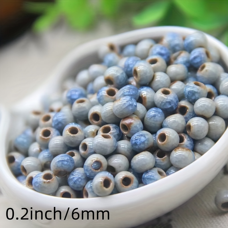 20pcs Of High-temperature Ceramic Retro Clay Ice-cracked Beads In Blue, Yellow And Green From Jingdezhen For Bead Matching