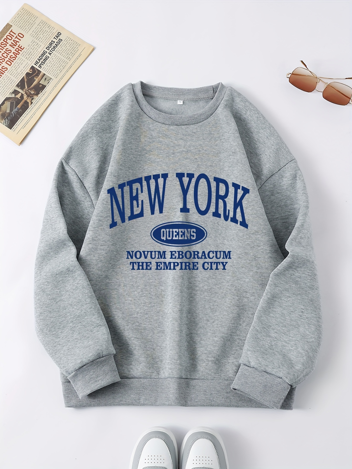 SheIn Women's Casual Long Sleeve Pullover Sweatshirt Letter Print Tops Fall  Clothes Grey L : Buy Online at Best Price in KSA - Souq is now :  Fashion