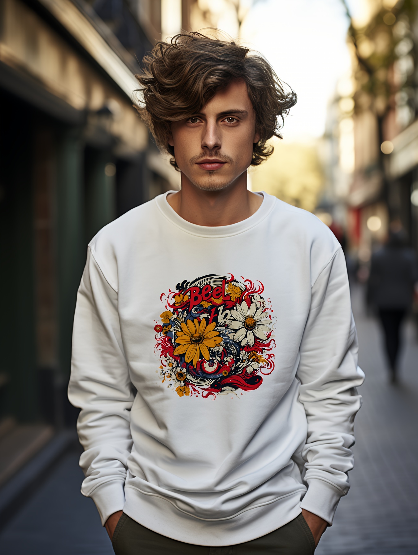 Moda Para Hombres Casuales Con Estampado De Flores Sudadera Temu