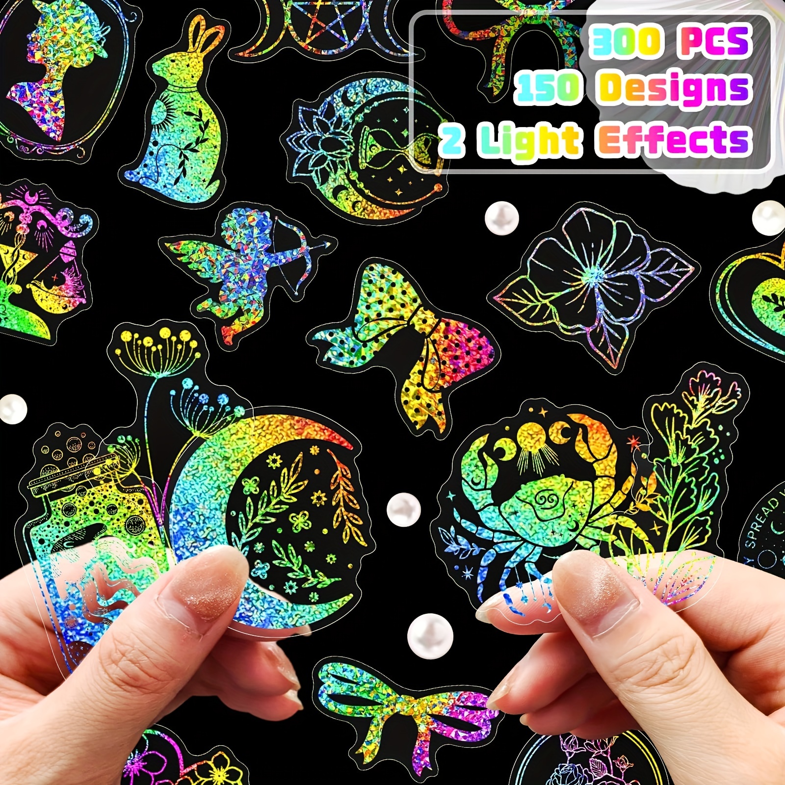 300 PCS Holographic Stickers,DIY Decorative Resin Stickers for