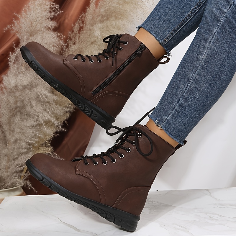 Ankle Boots for Womens US Lace Up Flat Shoes Retro Fashion Faux Leather  Womens Ankle Boots British Style Work Wedding Ankle Boots Walking Shoes  Sale