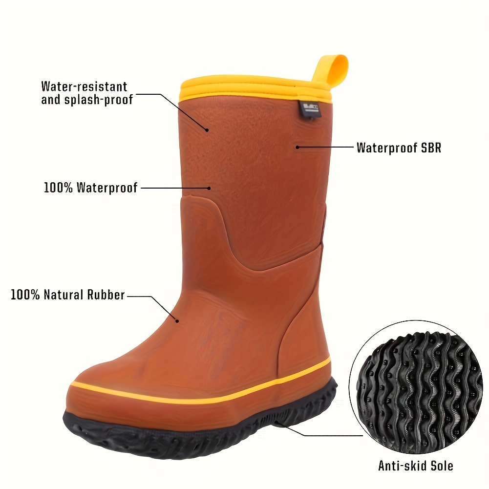Unisex Kid's Solid Rain Boots Waterproof Comfy Non Slip - Temu