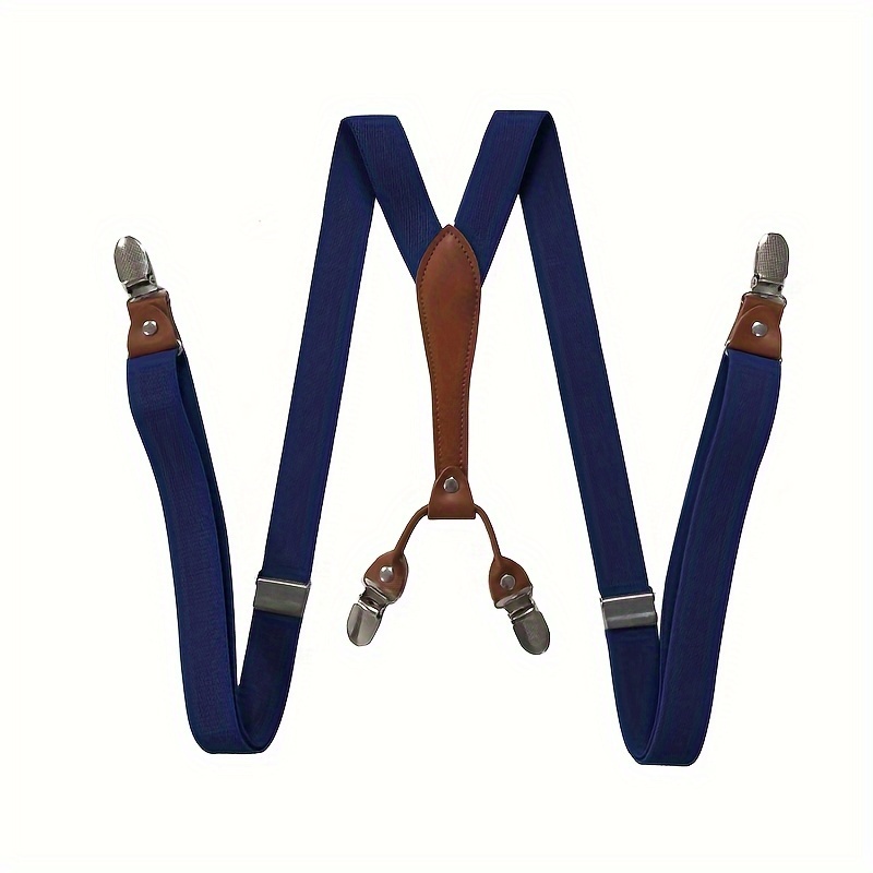 Y-shaped Adjustable Suspender with 4 Clips - Y-NAVY BLUE