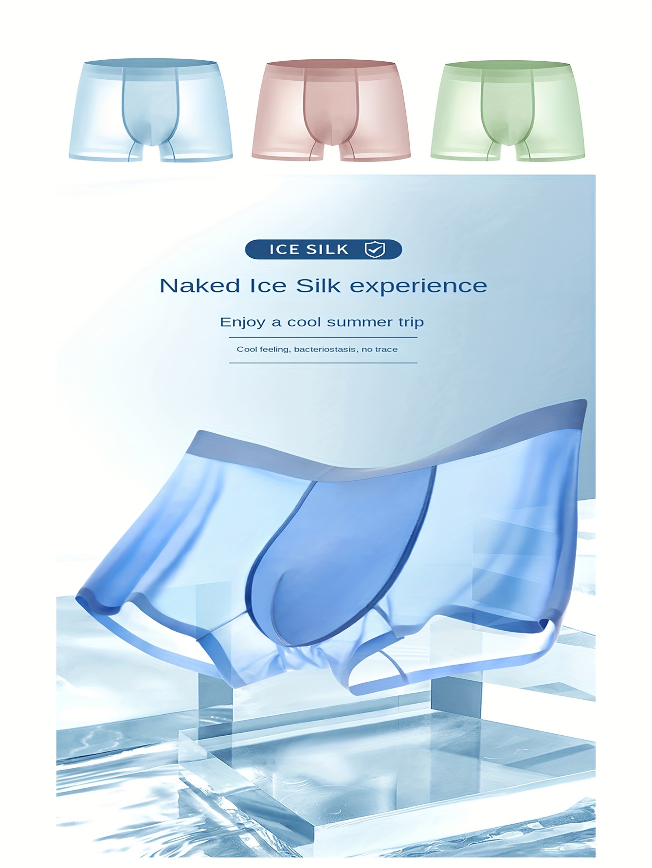 Temu 3pcs Men's Ice Silk Cool Soft Comfy Seamless Boxers Briefs
