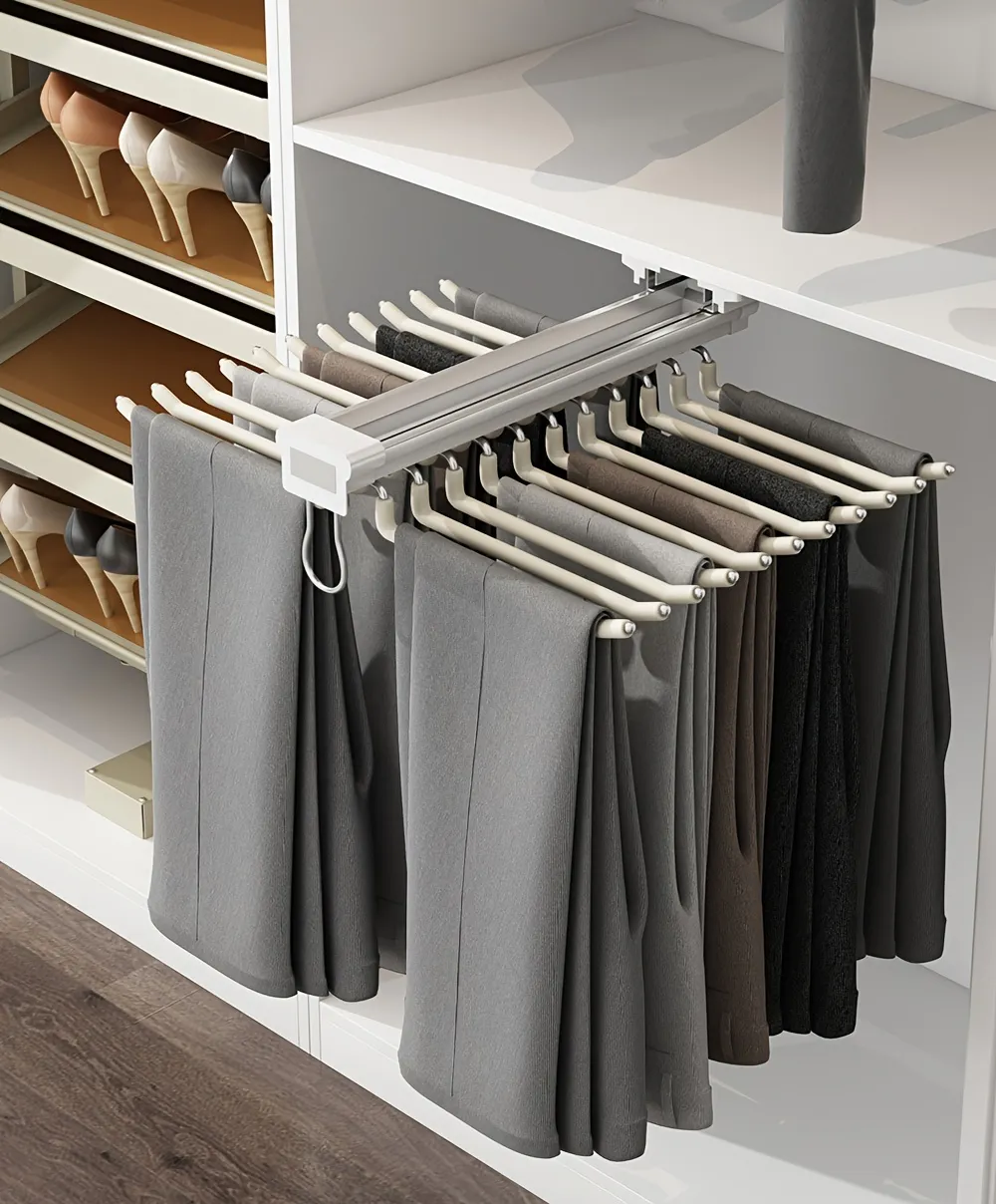 Extendable Pull Out Closet Rod - Heavy Duty Retractable Pull Out Pants Rack  Adjustable Closet Rod, Closet Organizer Rack for Pants and Coat