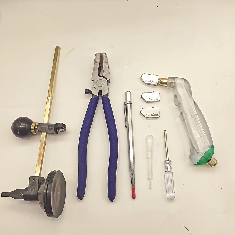Cortador manual de azulejos, cortador de azulejos de vidrio 2 en 1,  herramienta de mano con alicates de rotura de vidrio, kit de corte de  espejo con 3