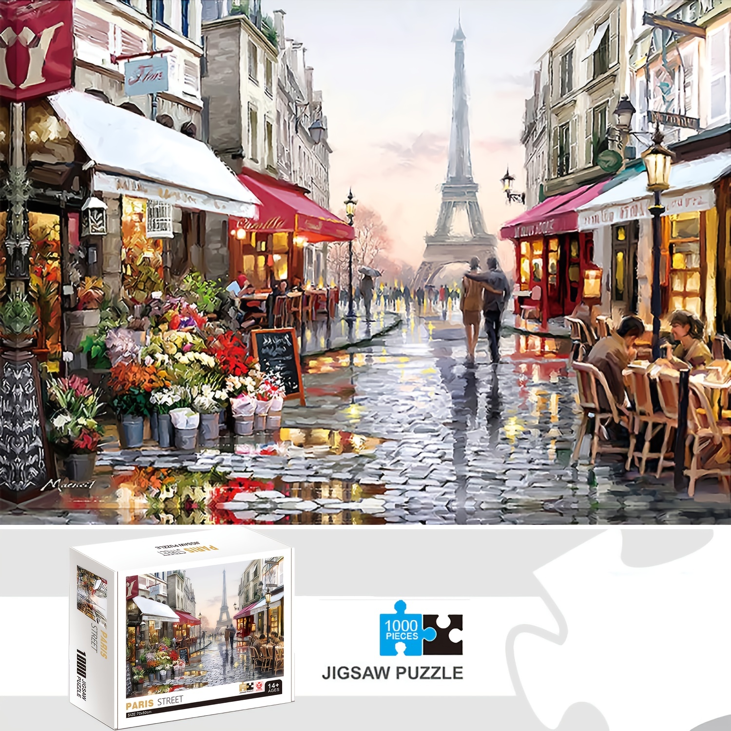 

1000pcs Paris Street Puzzles, Thick And Durable Seamless Jigsaw Puzzles For Adults Premium Quality Fun Family Challenging Puzzles For Birthday, Christmas, Halloween