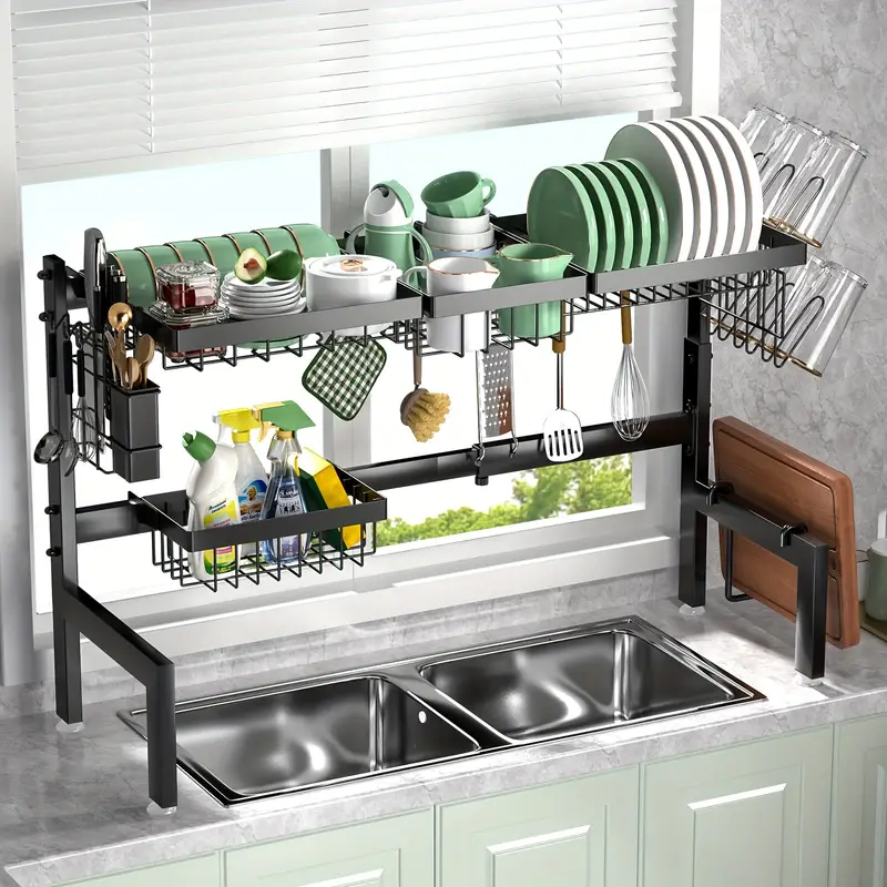 Over Sink Dish Drying Rack, Adjustable 2-tier Large Dish Rack With