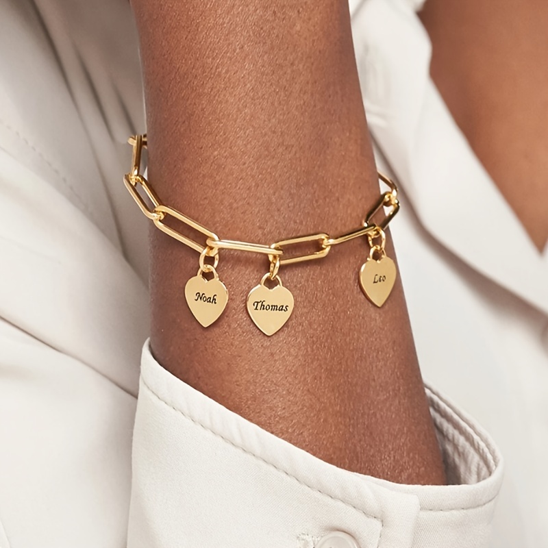 Personalized Engraved Name Custom Bracelet, Golden Charm Gift