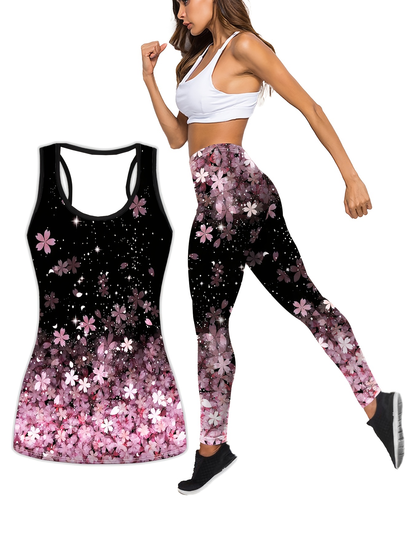 Plus Size Floral Print Two piece Set Crew Neck Tank Top - Temu