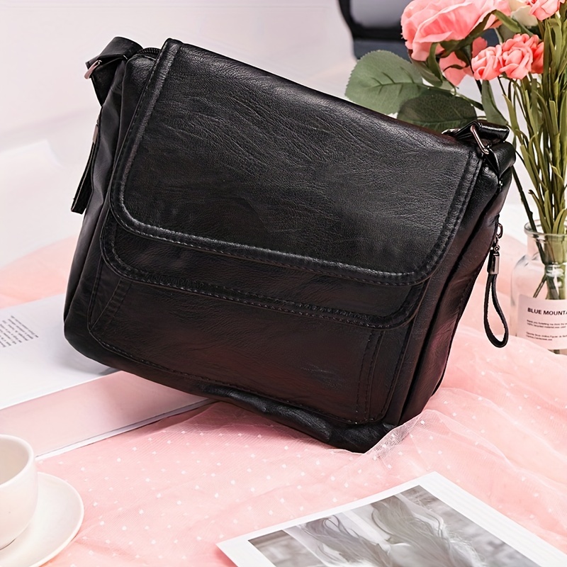 Double Flap Crossbody Bag Trendy Soft Faux Leather Shoulder - Temu