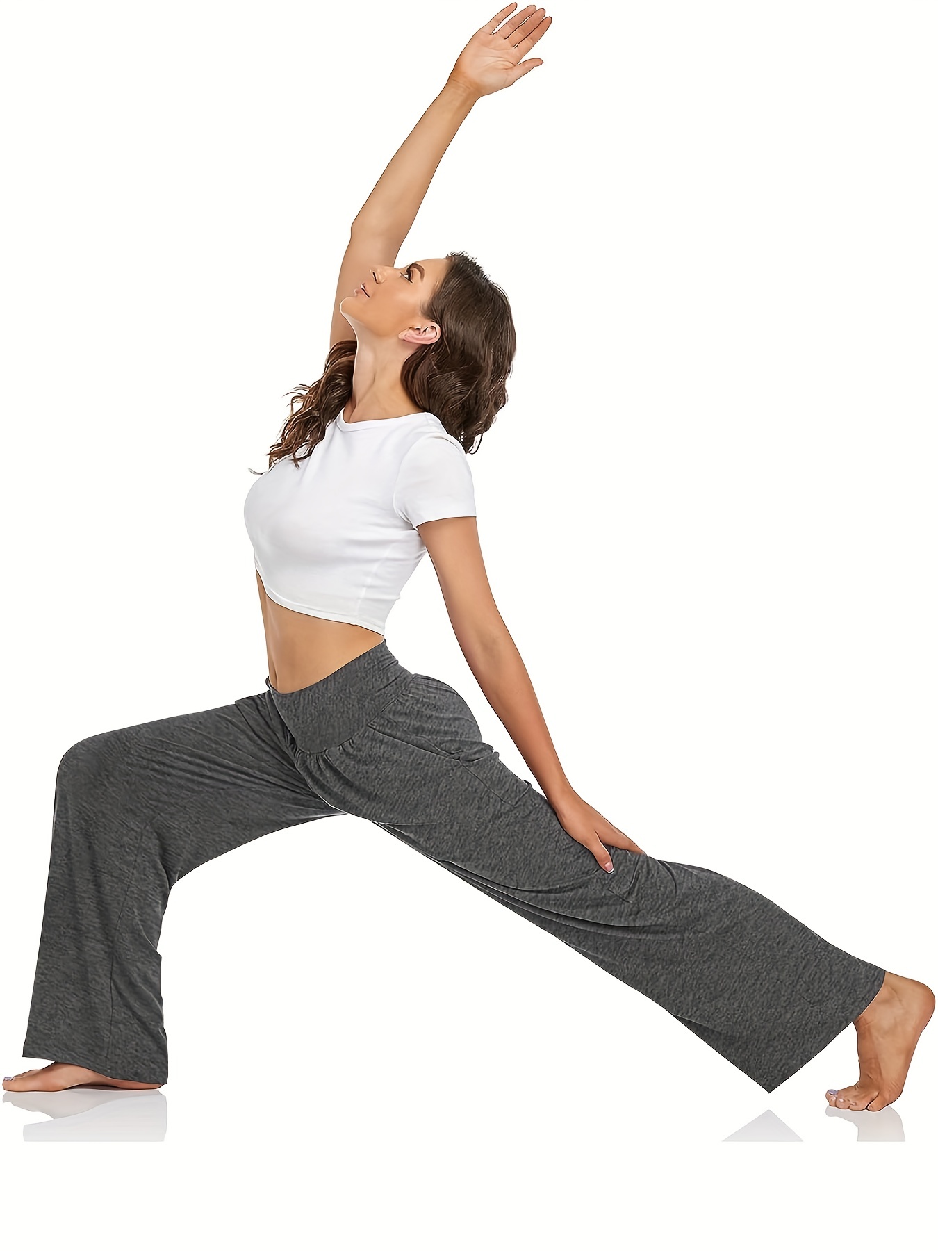 Women High Waist Wide Leg Yoga Pants with Pocket - Wowcher