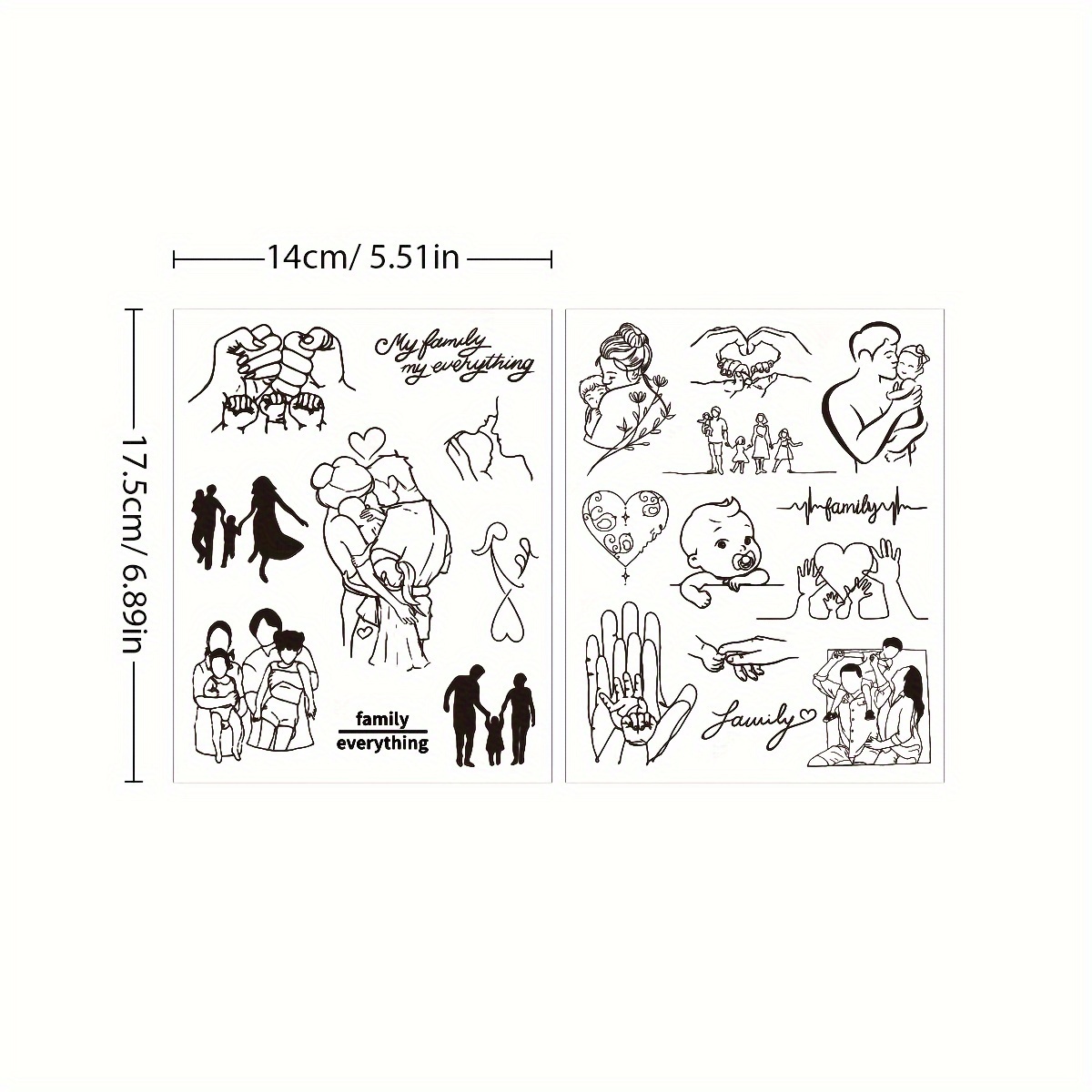2 Large Sheets With 21pcs Designs Family Theme Waterproof Long-lasting Tattoo Stickers Lasting 7~15 Days