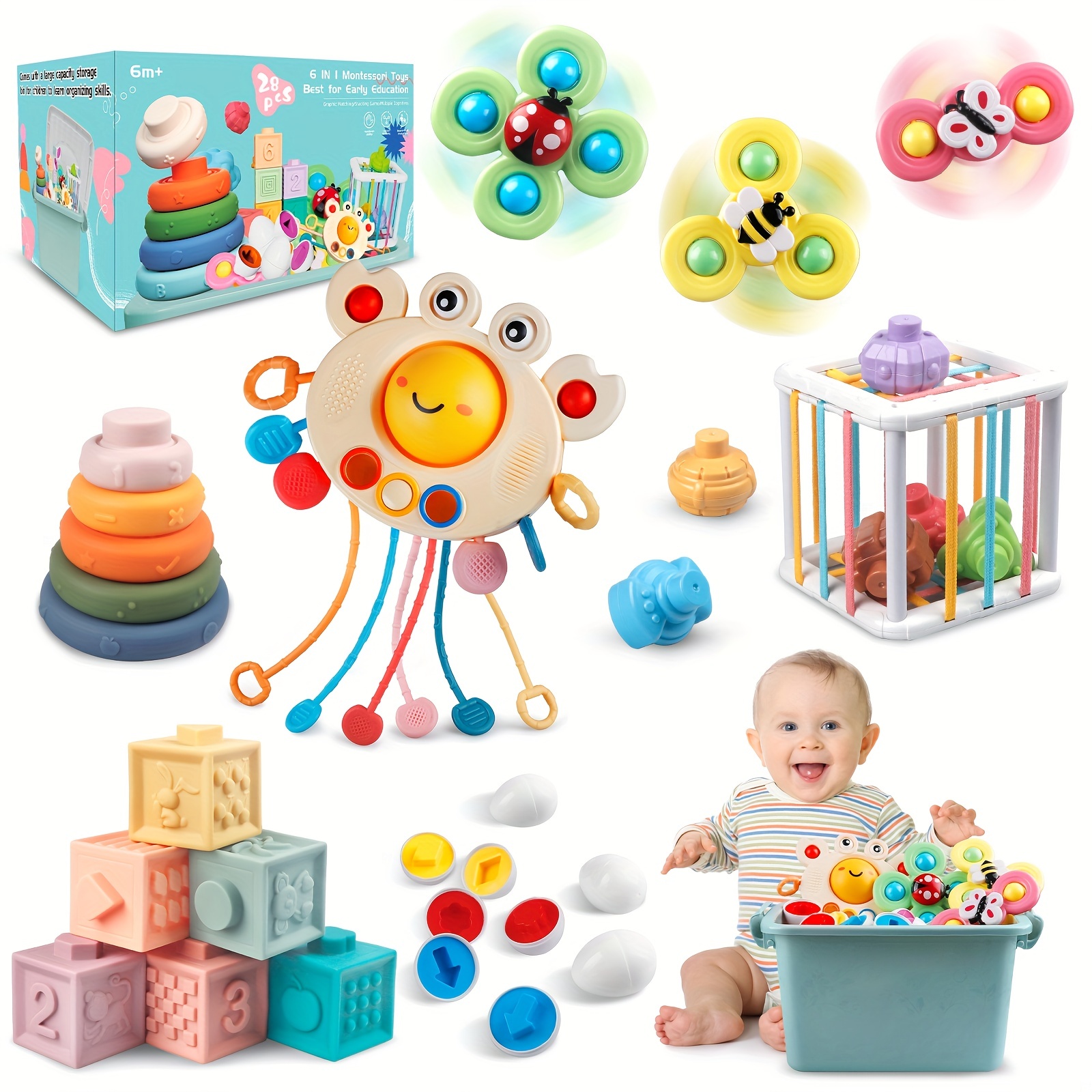 Trieur de Formes Jouet bébé, Montessori Jouet Sensoriel,Jouet Musical  Tambour, 8 Cube Bebe, Cadeau Bebe 6 Mois