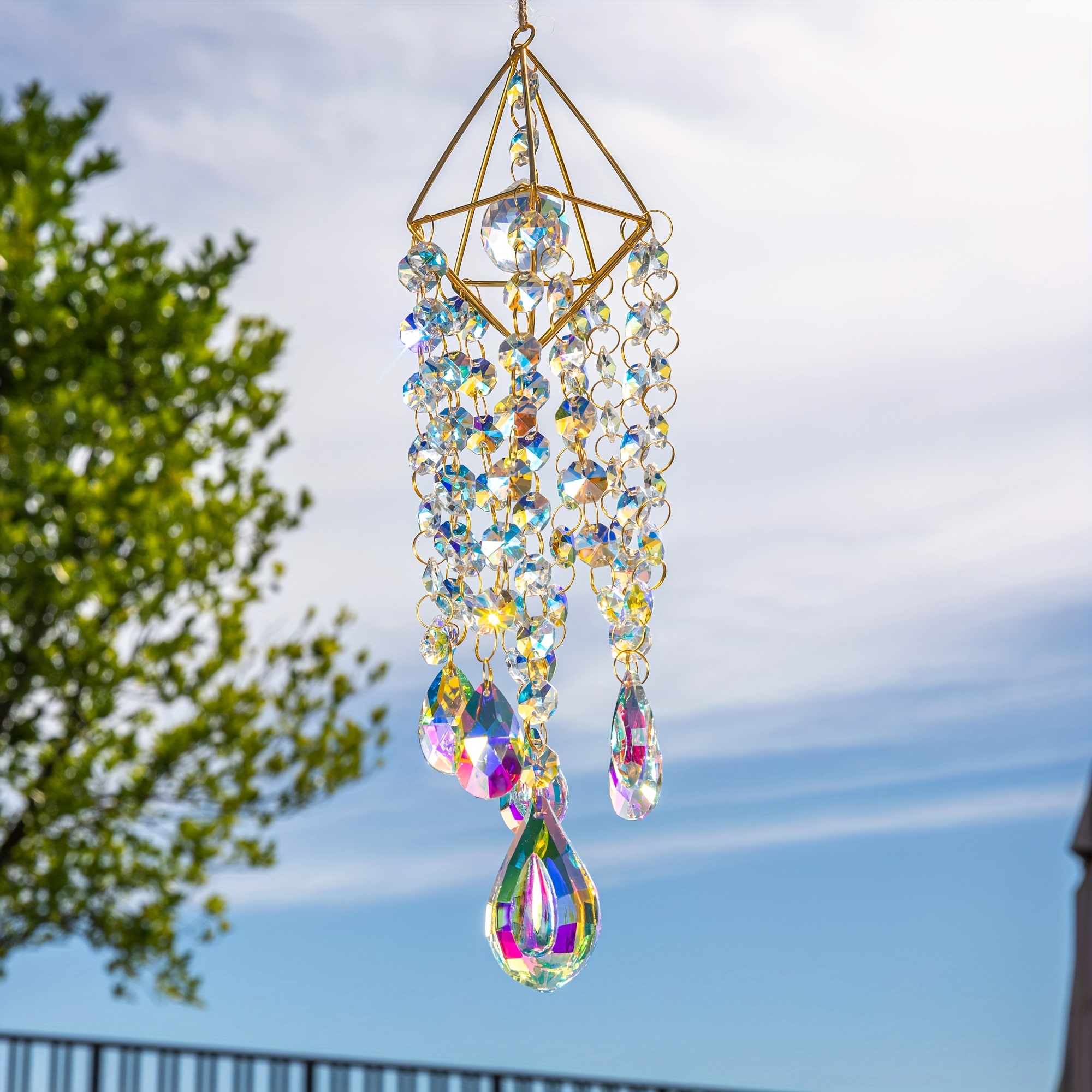Crystal Suncatchers Hanging Wind Chime Suncatcher Handmade Golden Plated Suncatcher