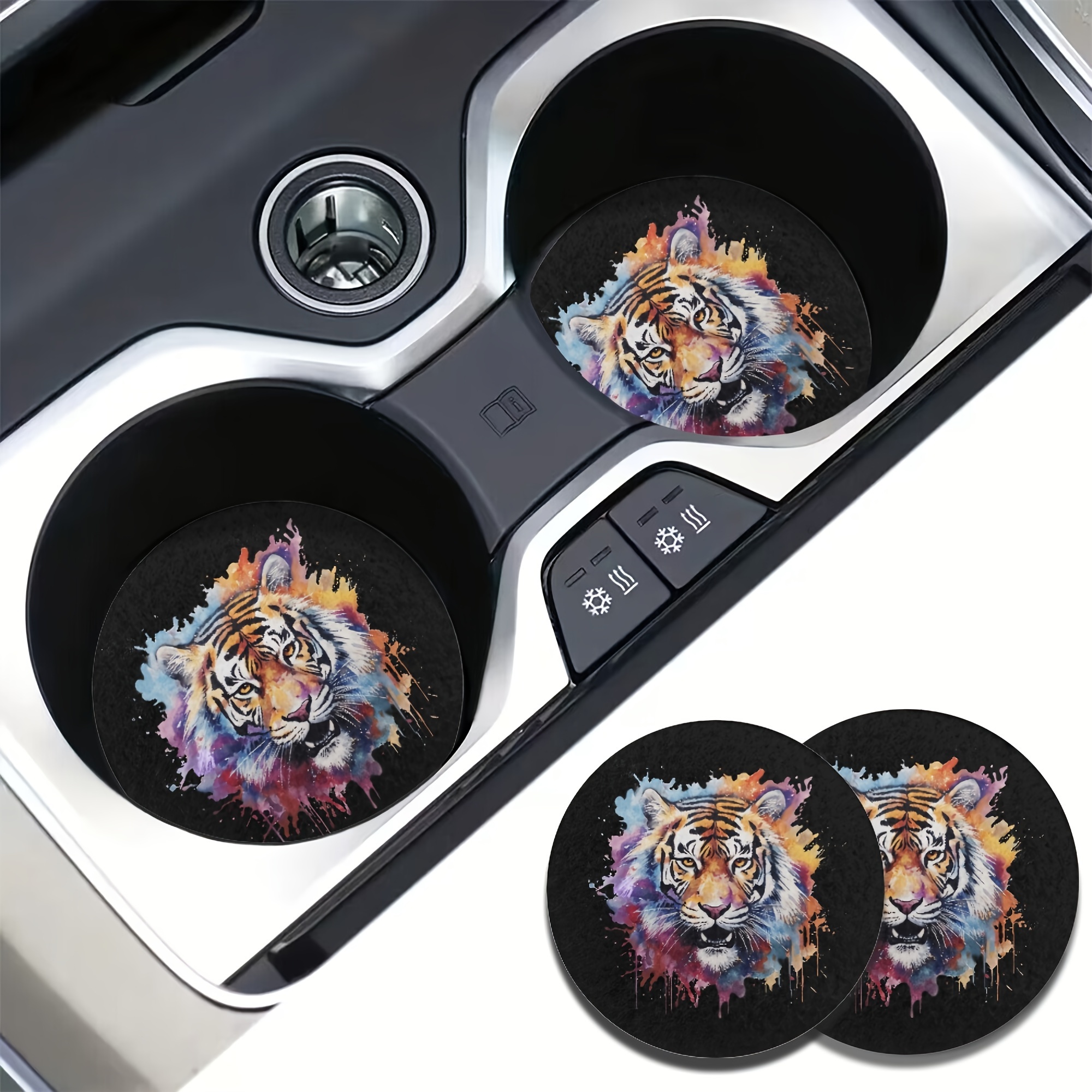2pcs Lion-Themed Absorbent Car Cup Holder Coaster Mats - Car Interior  Accessories For Men & Women, Water Cup Coasters For Car Vehicles & Home  Desk