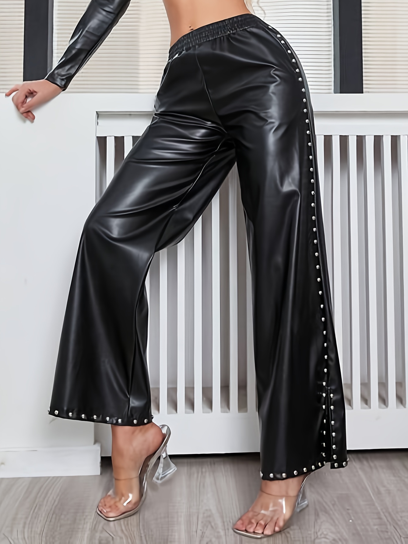 Women's Faux Leather Wide-Leg Pants