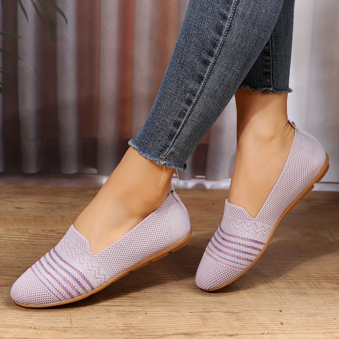 Women's Knit Ballet Flats Comfortable Slip On Shoes Casual Walking Flat