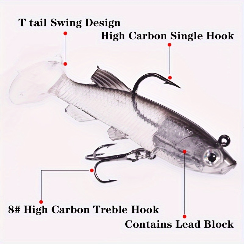5Pcs 8.5cm Soft Plastic Baits Lures Lead Jig Head Fishing Tackle