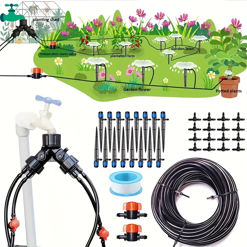Kit de riego por micro goteo, sistema de riego de jardín, kit de riego  automático de plantas con manguera de distribución en blanco de 32.8 pies  1/4