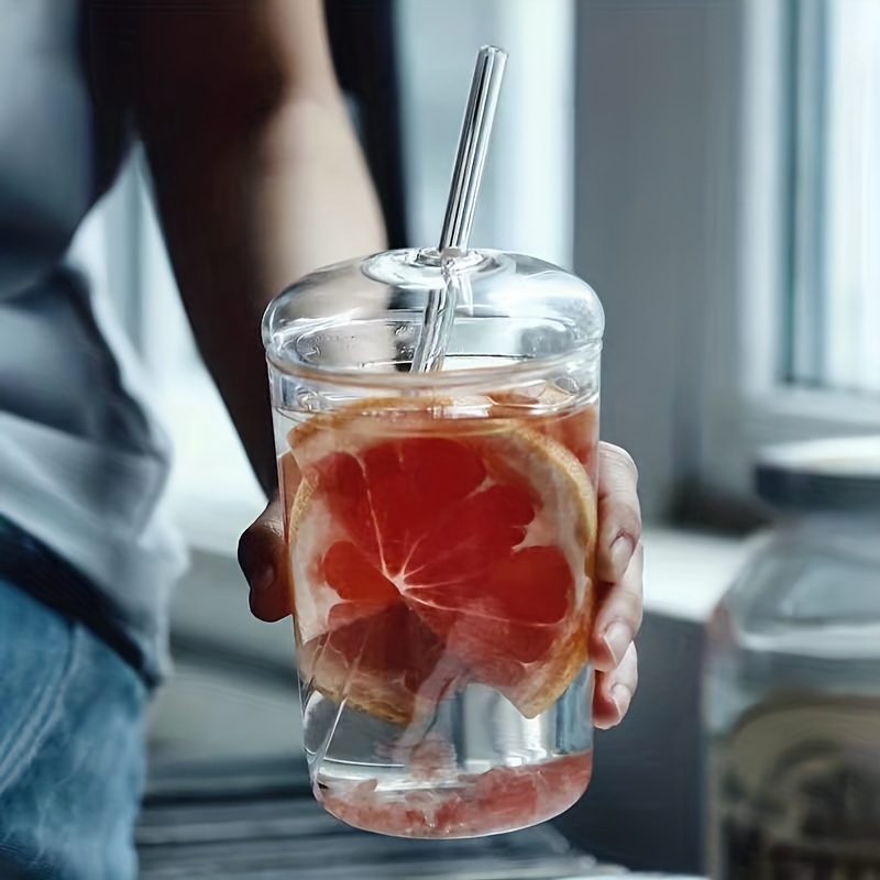 Clear Glass Mug With Lid And Straw, 15 Oz Drinking Glass Juice Cup, Cute  Strawberry Pattern