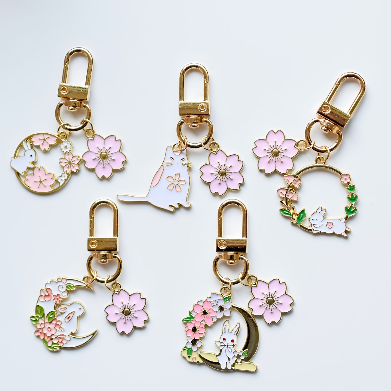 Lovely Pink Sakura Rabbit Cat Keychain, Cute Bag Pendant
