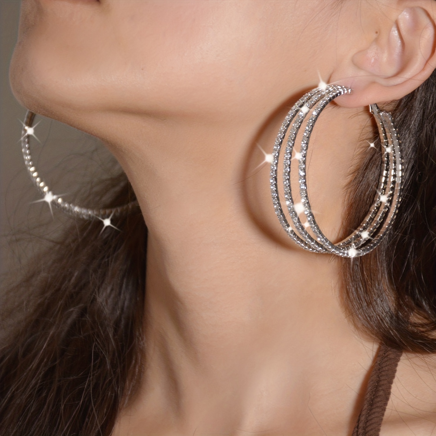 

Multi-layer Circle Hoop Earrings Shiny Rhinestone Sparkle Special Wedding Birthday Gift For Women Exquisite Unique Elegant Urban Style