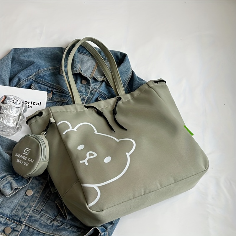 Cute Animal Print Durable Handbag, Canvas White Shoulder Bag, Cartoon  Portable Double Handle Versatile Tote Bag - Temu Bahrain