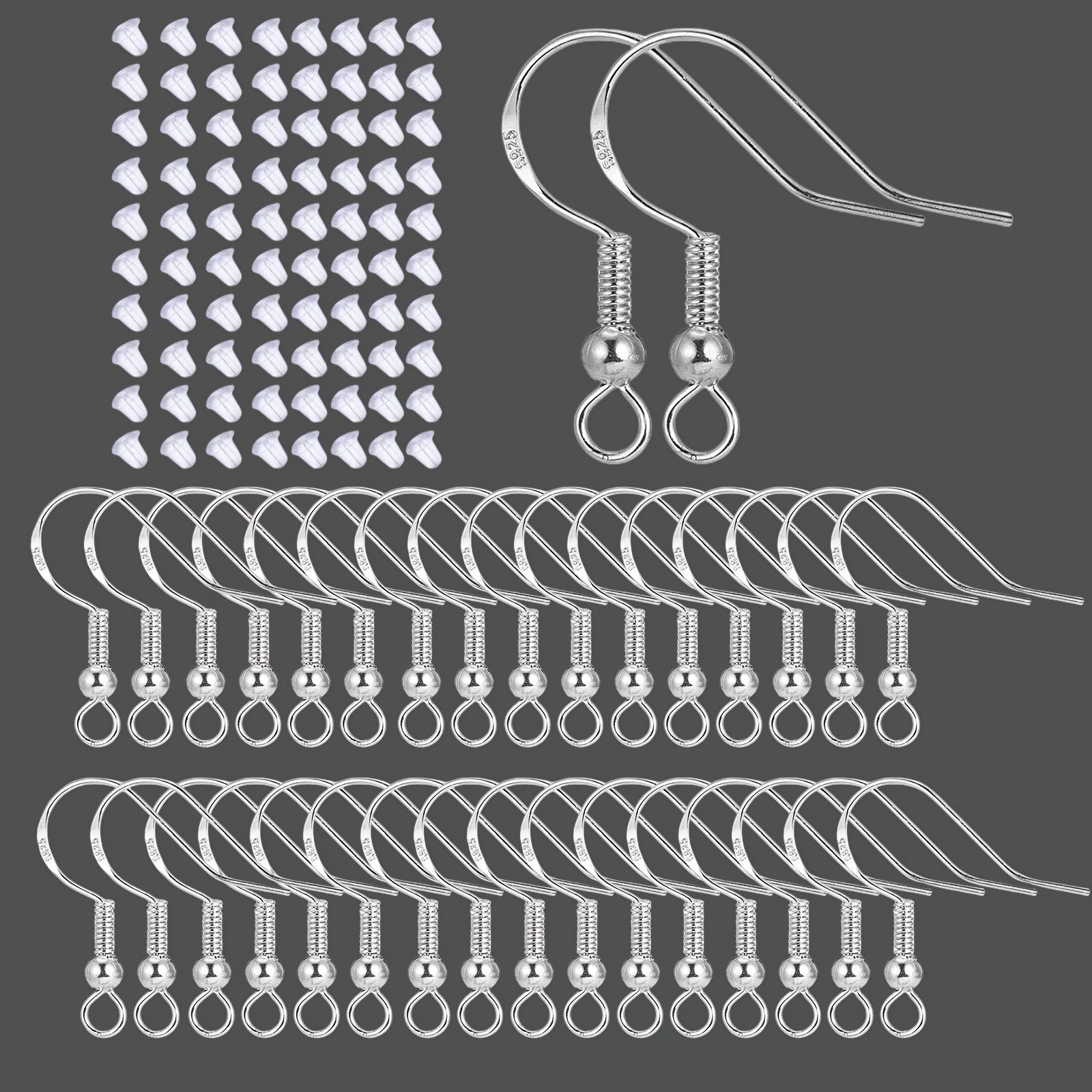 925 Sterling Silver Earring Hooks 200 PCS, Hypoallergenic Earring Hooks for  Jewelry Making, Fish Hook Earrings Making Kit, DIY Earring Findings