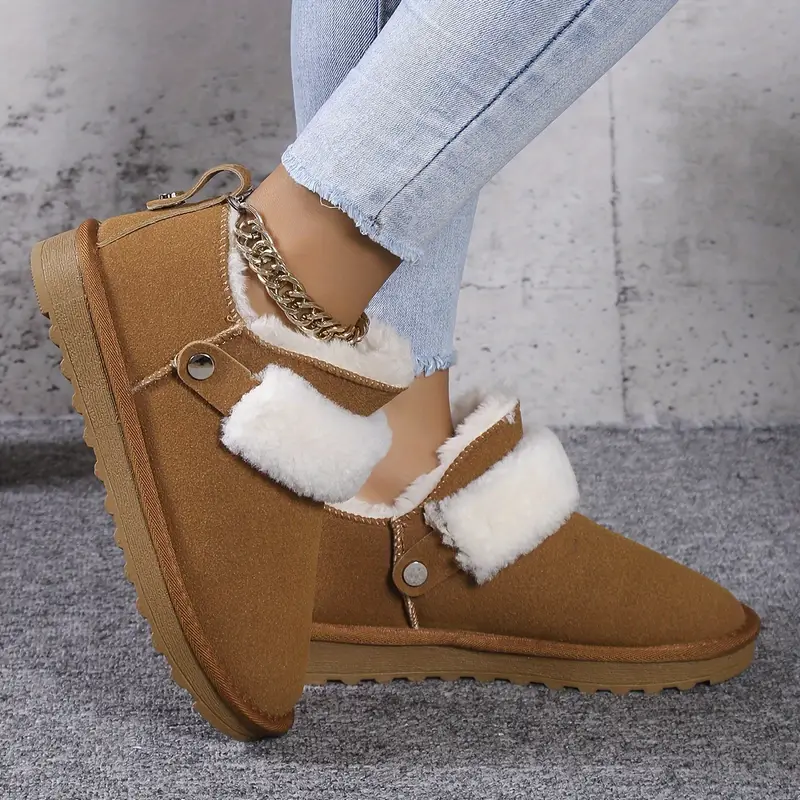 winter plush lined snow boots womens round toe slip on flat ankle boots thermal outdoor boots 5