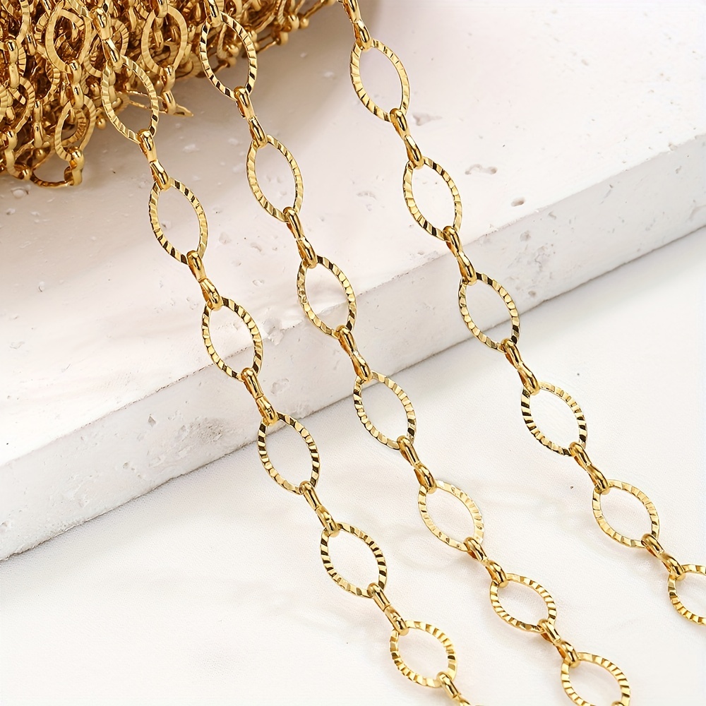Stainless Steel Golden Color Oval Embossing Chains - Temu