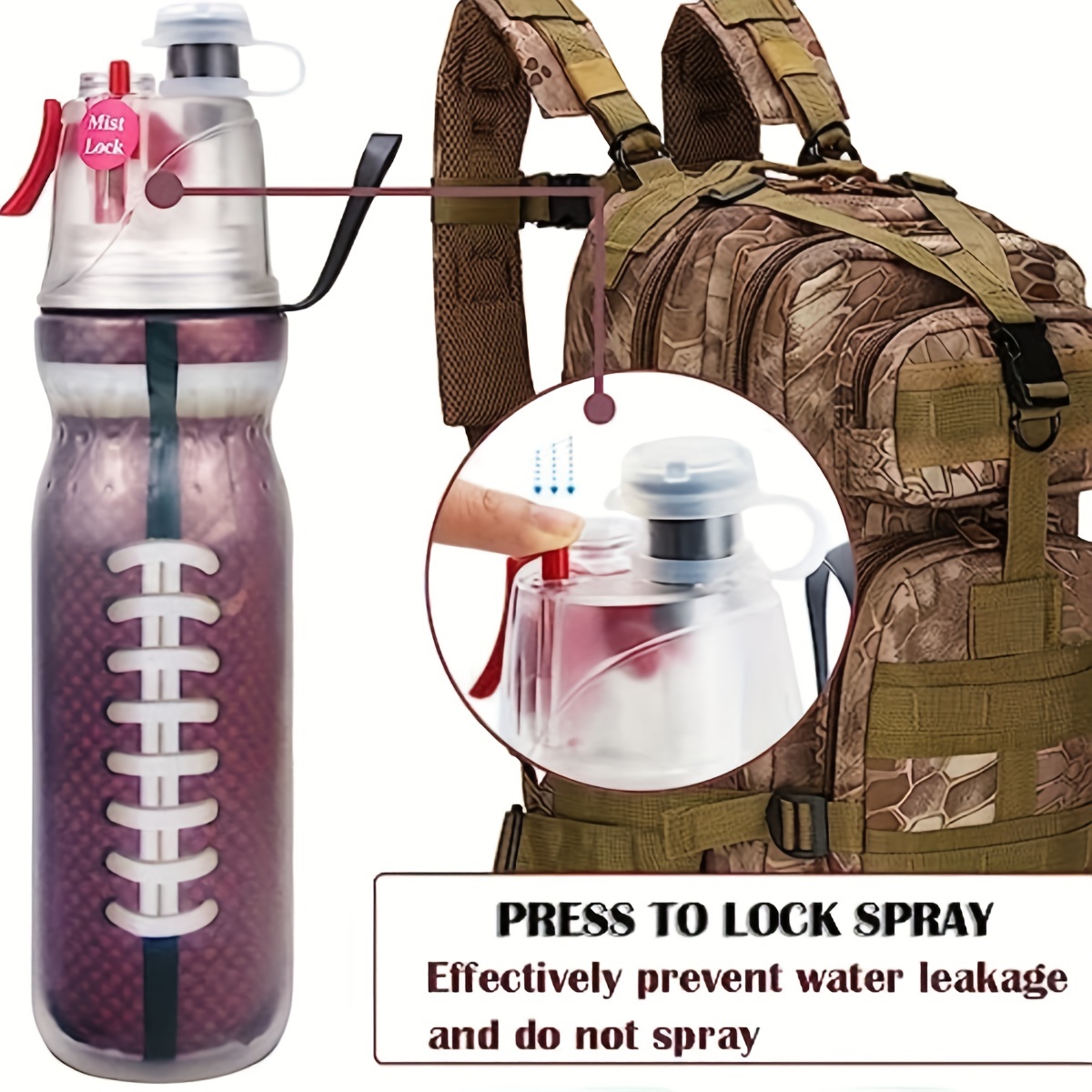 Sakura Train Sports Squeeze Rugby Water Bottles, 2-in-1 Mist And
