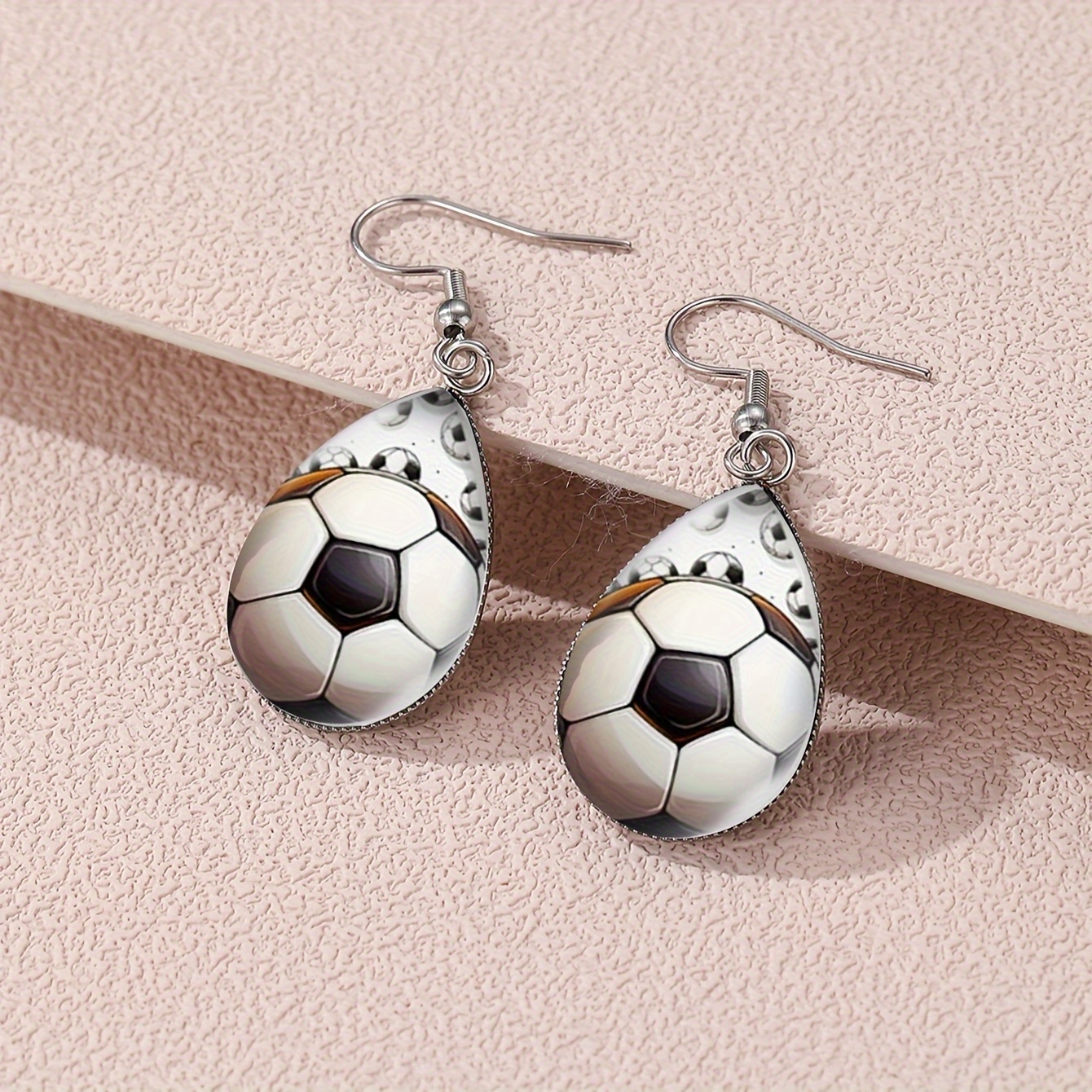 Girl's Football Earrings Water Droplets Hollowed out Wooden - Temu