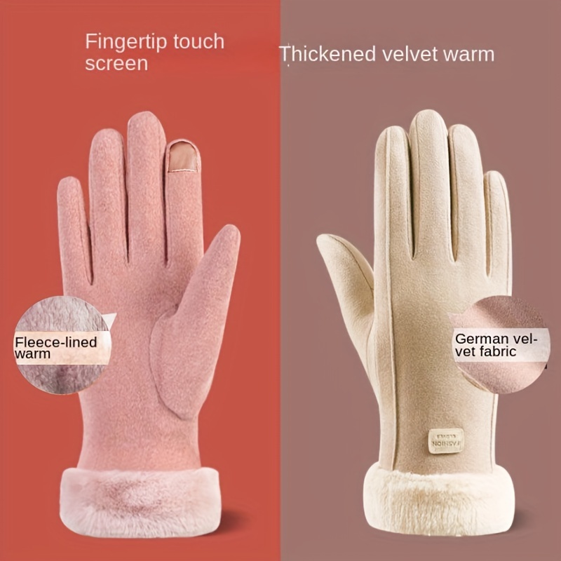 

Gloves For Women's Winter Warmth, Plush Cycling, Thick And Cute Suede For Women's Cold And Windproof Touch Screen Gloves For Cycling