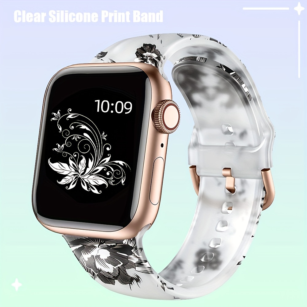 Correa de reloj compatible con Apple Watch con estampado de flor