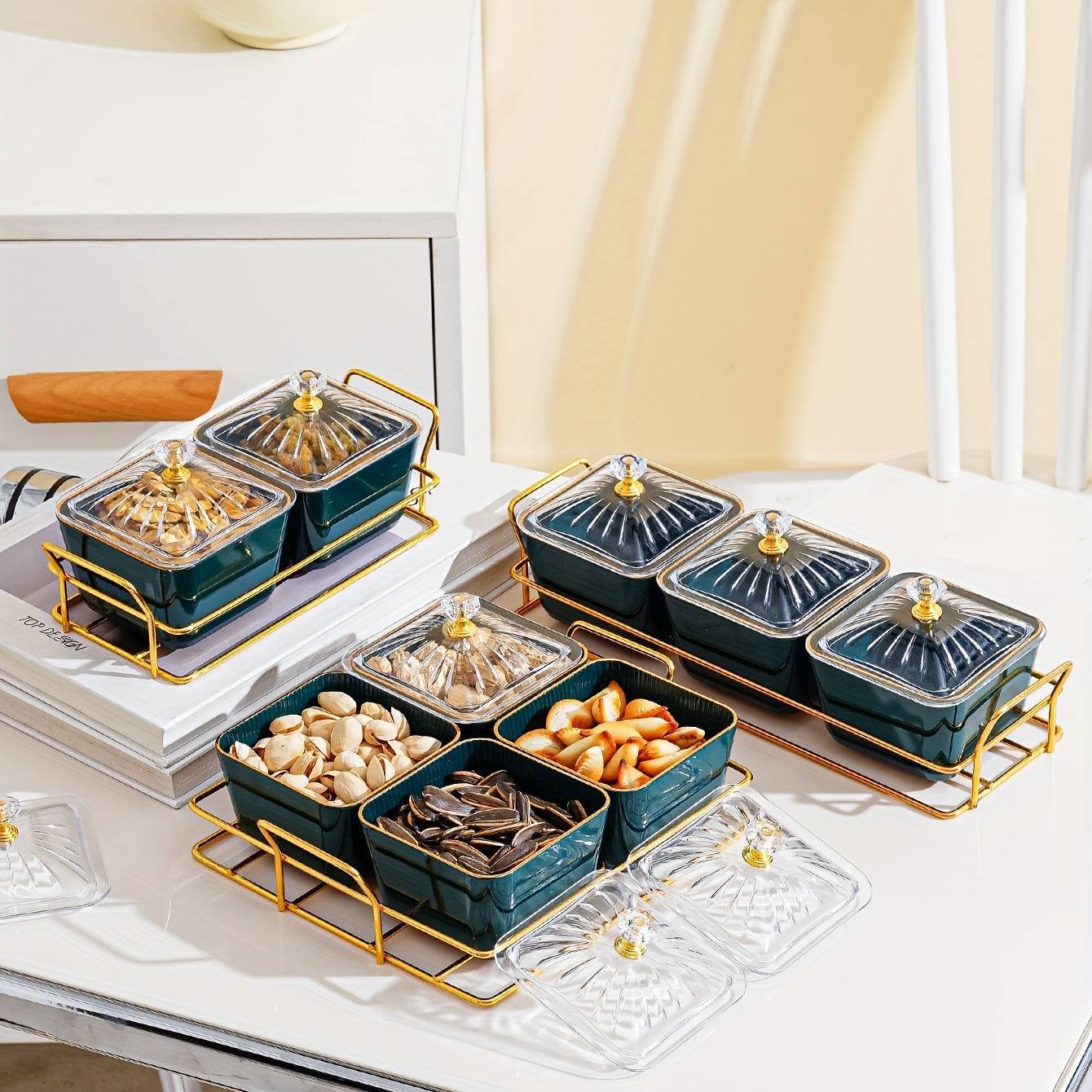G Tarros de caramelo con tapas, juego de 2 pequeños platos de cristal en  relieve para dulces, joyero, decorativo para alimentos, lindo tarro